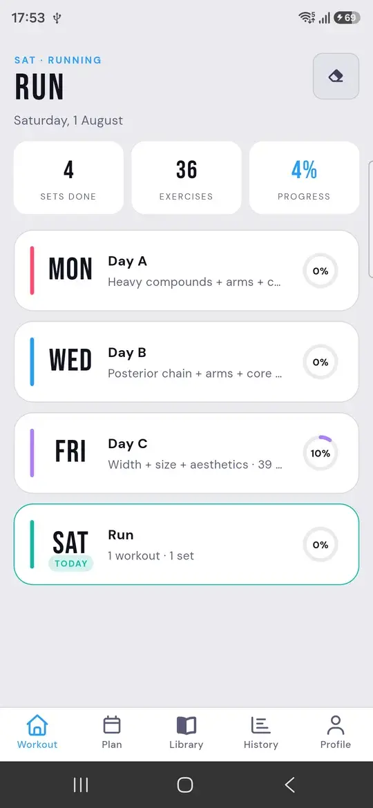 ATHEON light-mode workout overview
