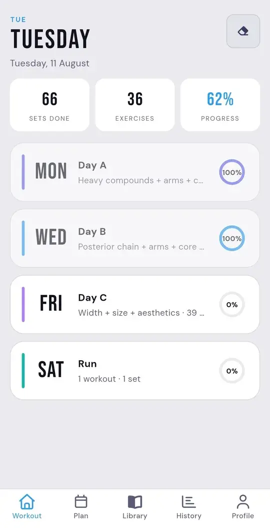 ATHEON light-mode workout home